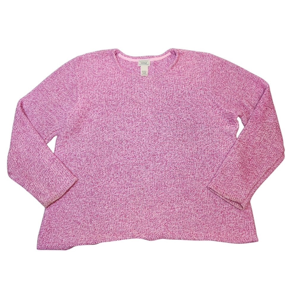 Vintage Y2K LL Bean Cotton Woven Knit Slouchy Sweater Soft Cozy Pink Heavy‎ XL
